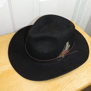 Hats in the Belfry Black Fedora Hat with Feather 100% Wool Felt Mens XXL
